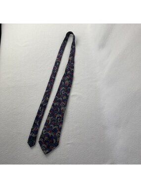 Vintage Handmade R Studio Geometric Deco Blue Gray Red Silk Necktie Italy